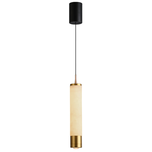 Modern delicate cylindrical pendant light featuring a natural marble finish and a lens light source at the bottom-（1001-1003）