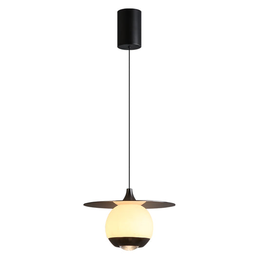 Modern delicate round pendant light featuring a natural marble finish and a lens light source at the bottom-1012