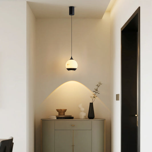 Modern Style Imitation Marble Round Pendant Light with Lens Light Source at the Bottom-1015