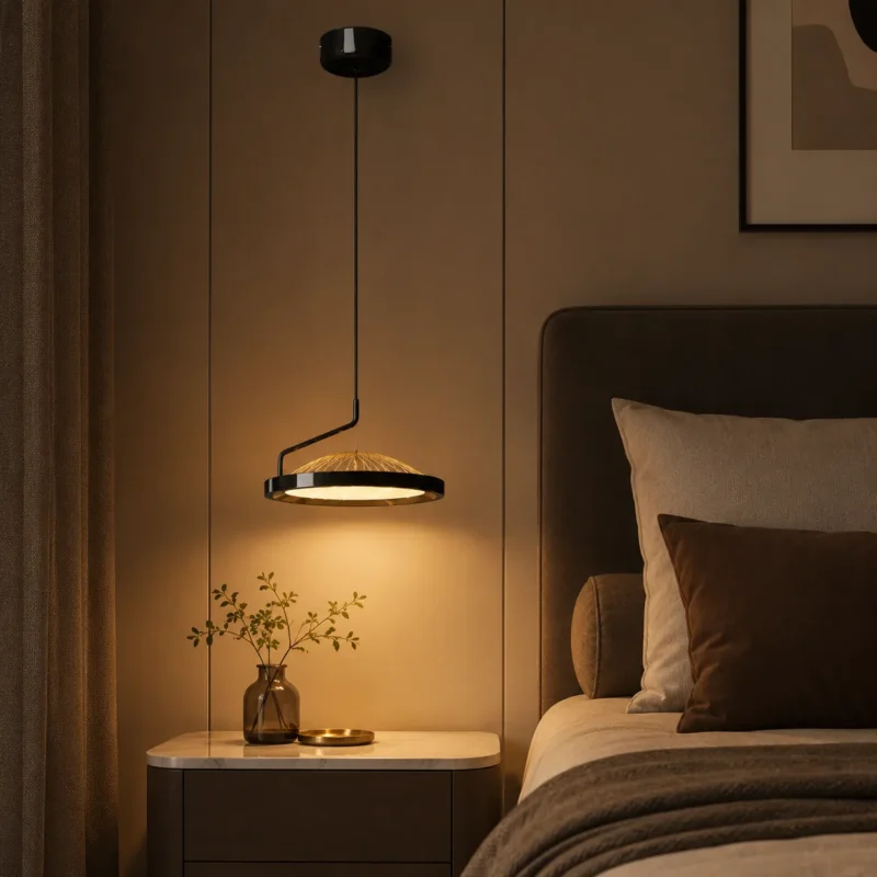 Modern Black Ring LED Pendant Light | Gold Accent Ceiling Chandelier - Image 5