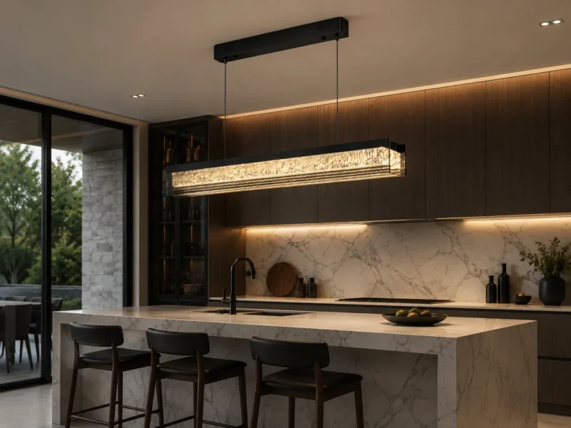 LUMO Cloud Linear Crystal Pendant Light | Modern Brass LED Chandelier - Image 4
