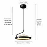 Modern Black Ring LED Pendant Light | Gold Accent Ceiling Chandelier - Image 3