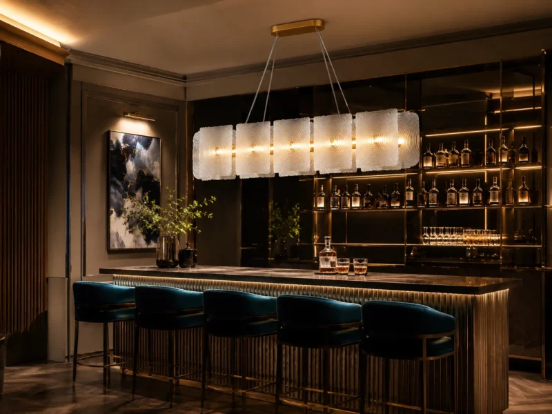 Aurora Ripple Linear Pendant Light | Modern Frosted Glass LED Chandelier - Image 3