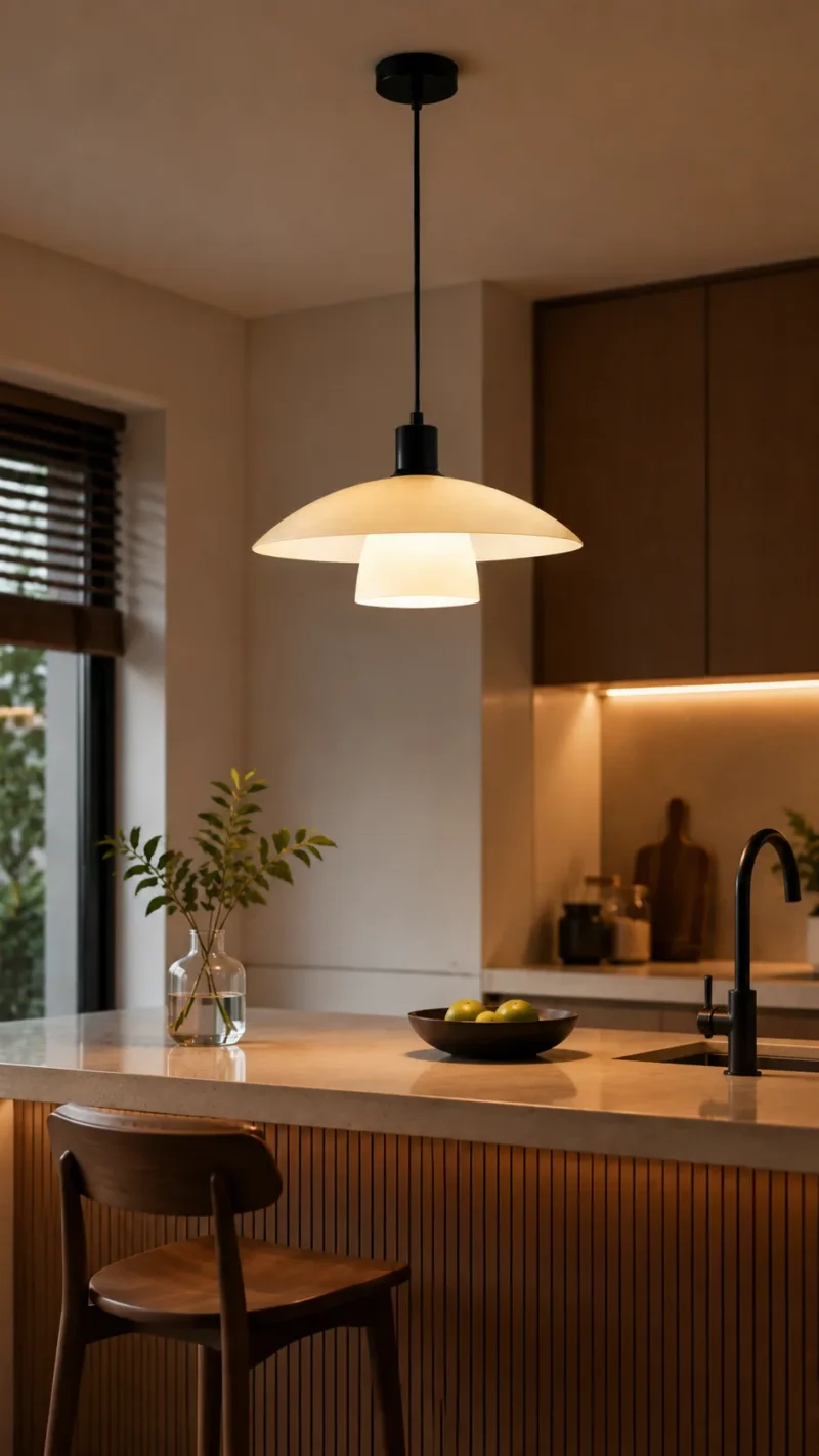 Full Spectrum Minimal Glow Pendant Light – Modern Beige LED Ceiling Pendant - Image 2