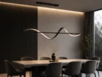 WAVE Linear Art Pendant Light | Sculptural Black LED Linear Chandelier - Image 3
