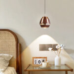 Modern creative flower bud pendant light featuring a walnut wood grain finish and a lens light source at the bottom-963 - Image 2