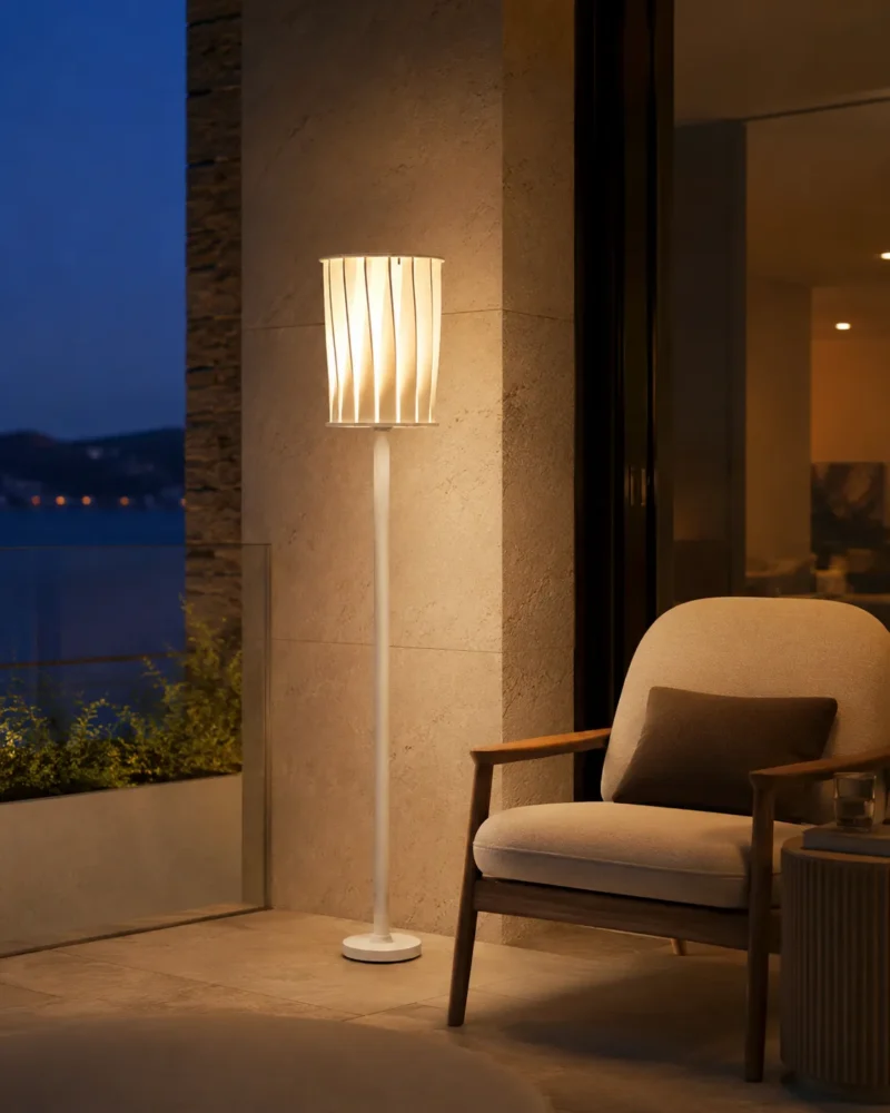 Pleated Glow White Outdoor Floor Lamp for Patio and Garden Lighting - Image 4