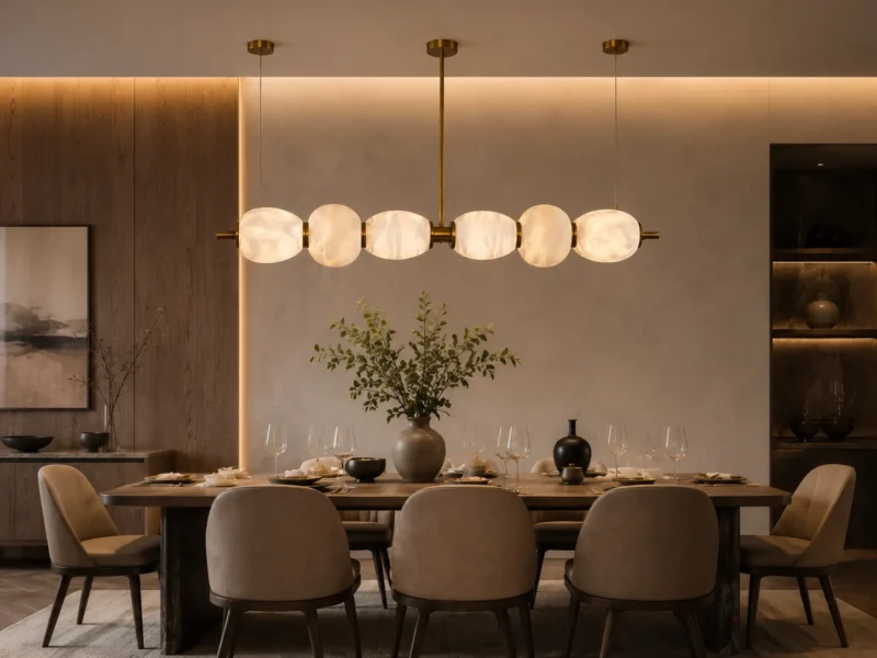 LUMO CLOUD Linear Pendant Light | Modern Brass Marble LED Lighting Fixture - Image 5