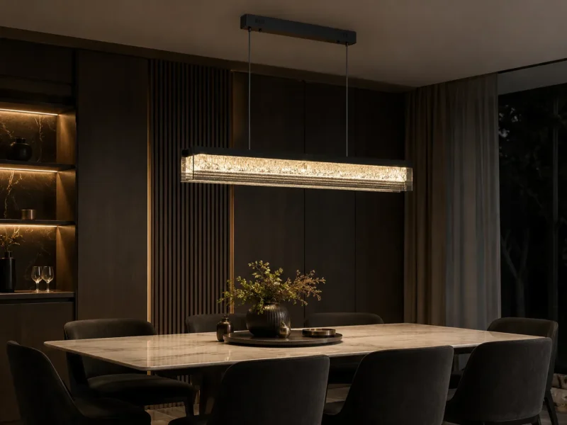 LUMO Cloud Linear Crystal Pendant Light | Modern Brass LED Chandelier - Image 3