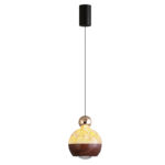 Modern creative snow mountain pendant light featuring a walnut wood grain finish and a lens light source at the bottom-932