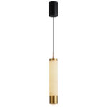 Modern delicate cylindrical pendant light featuring a natural marble finish and a lens light source at the bottom-（1001-1003）