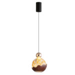 Modern creative snow mountain pendant light featuring a walnut wood grain finish and a lens light source at the bottom-955