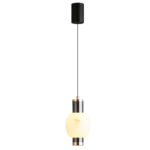 Modern-style oval pendant light with a faux marble finish, featuring an elegant design and a lens light source at the bottom that provides soft, ambient illumination.-986