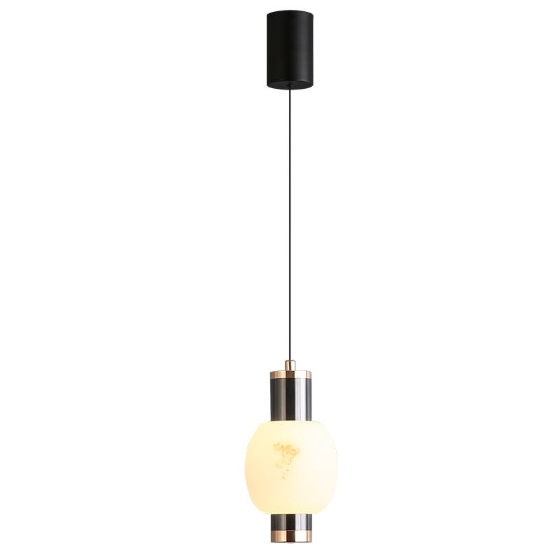 3034a1133efe01daba919094b70c6310_dfd39037-ded5-45c6-aebd-f2767ba30ee8-1.jpg Modern-style oval pendant light with a faux marble finish, featuring an elegant design and a lens light source at the bottom that provides soft, ambient illumination.-986 - Image 1
