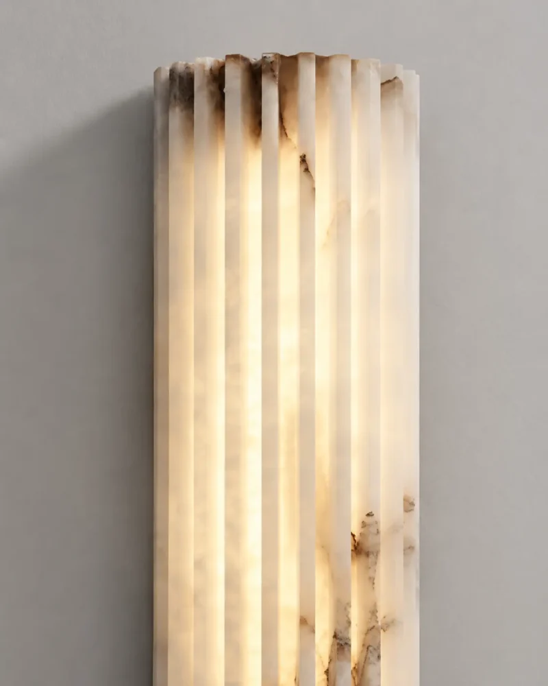 Modern Alabaster Wall Light | Fluted Stone LED Wall Sconce Bedroom & Hotel Lighting - Image 4
