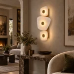 Modern Alabaster Wall Light | Brass & Stone Triple LED Wall Sconce Luxury Lighting - Image 4