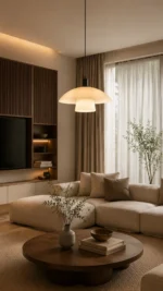 Full Spectrum Minimal Glow Pendant Light – Modern Beige LED Ceiling Pendant - Image 4
