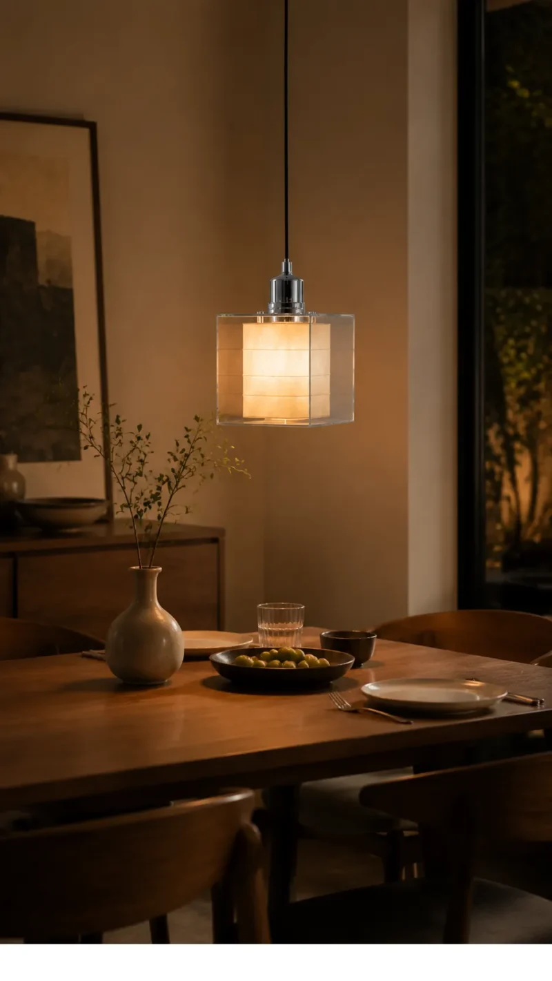 Modern Glass Cube Pendant Light | Minimalist LED Pendant Lighting Fixture for Interiors - Image 4