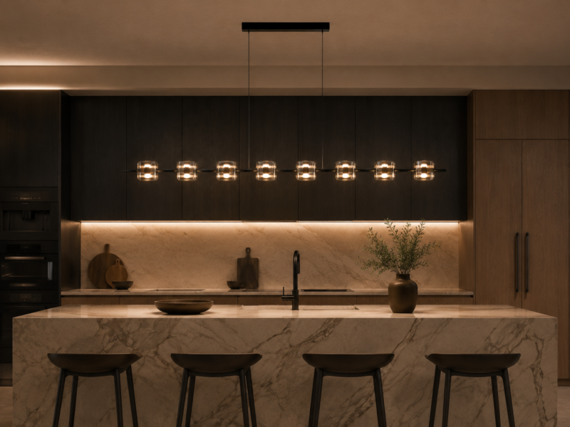 Brass Glass Linear Pendant Light – Modern LED Kitchen Island Lighting - Image 3