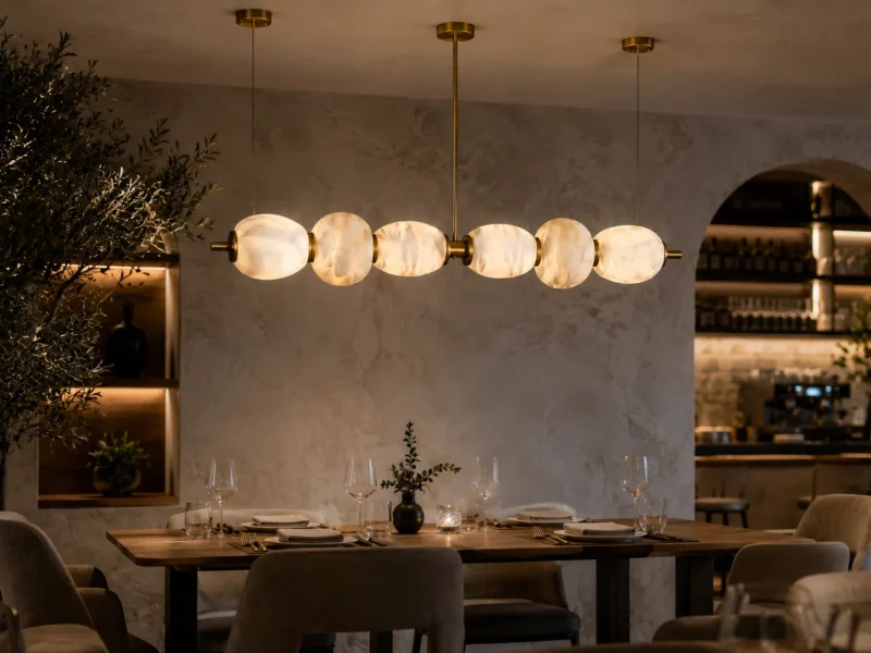 LUMO CLOUD Linear Pendant Light | Modern Brass Marble LED Lighting Fixture - Image 6