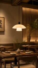 Full Spectrum Minimal Glow Pendant Light – Modern Beige LED Ceiling Pendant - Image 3
