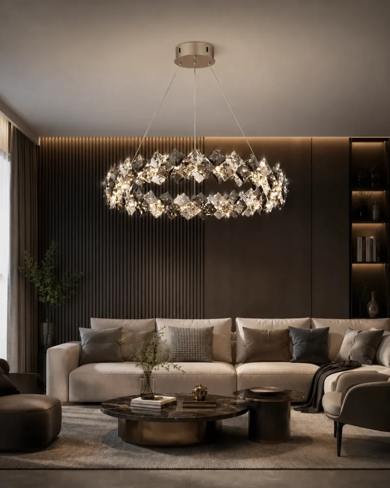 Crystal Ring LED Pendant Light | Modern Luxury Crystal Chandelier Ceiling Lighting - Image 2