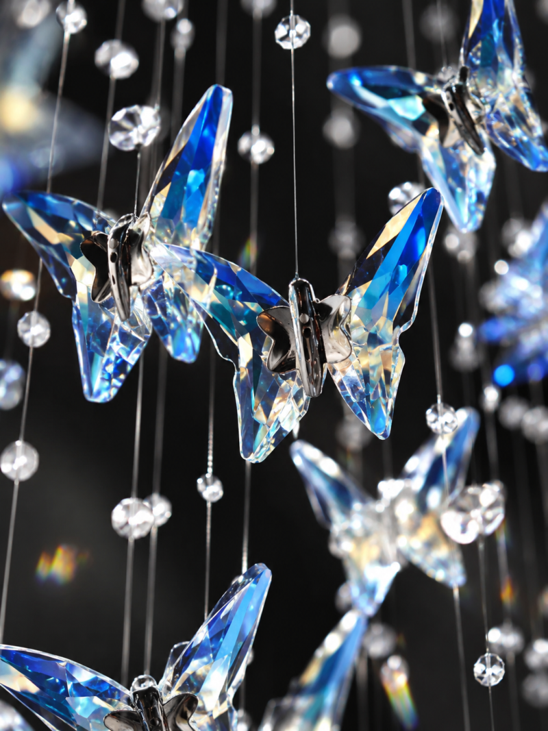 Crystal Butterfly Cascade Chandelier | Luxury Blue Crystal Staircase Lighting Fixture - Image 3