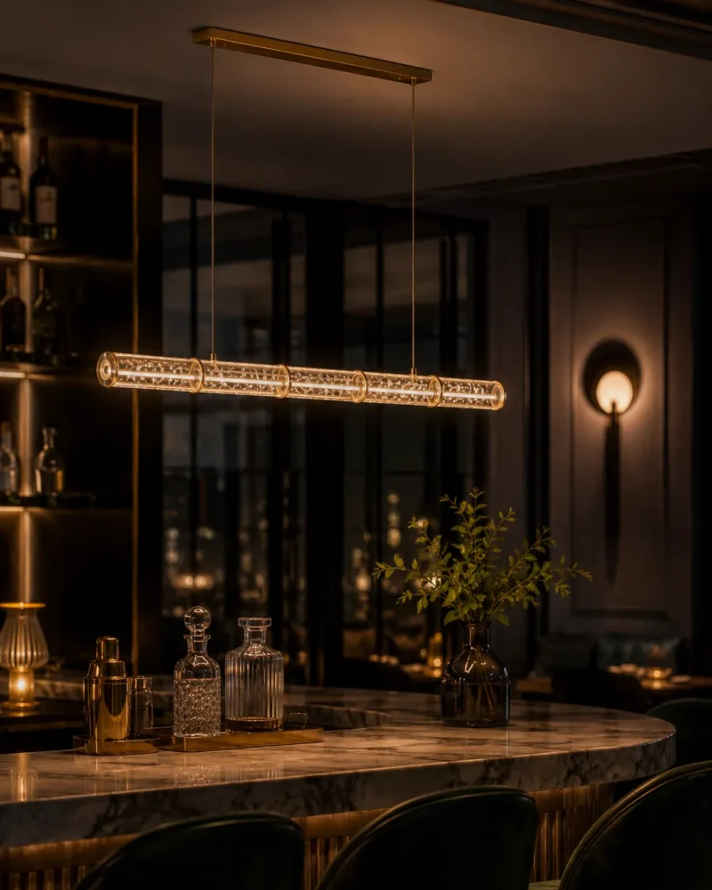 Champagne Gold Crystal Linear Pendant Light – Modern Kitchen Island Lighting - Image 2