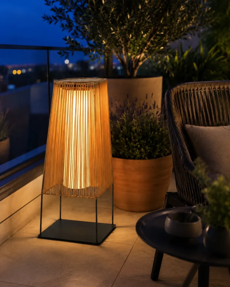 Natural Rattan Outdoor Floor Lamp | Handwoven LED 6W Warm White Standing Light - Image 2