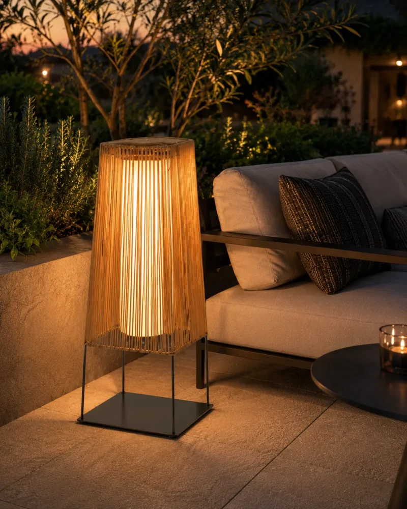 Natural Rattan Outdoor Floor Lamp | Handwoven LED 6W Warm White Standing Light - Image 4