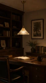 Vintage Ribbed Glass Pendant Light | Brass Industrial LED Pendant Lighting Fixture - Image 4