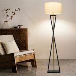 Minimalist Floor Lamp with E27 Socket - Black Metal Base & Linen Shade, Bulb Not Included