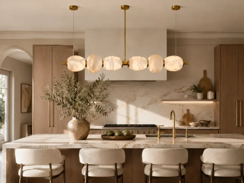 LUMO CLOUD Linear Pendant Light | Modern Brass Marble LED Lighting Fixture - Image 4