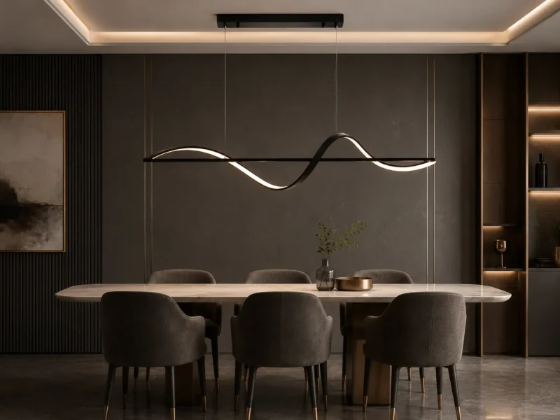 WAVE Linear Art Pendant Light | Sculptural Black LED Linear Chandelier - Image 2