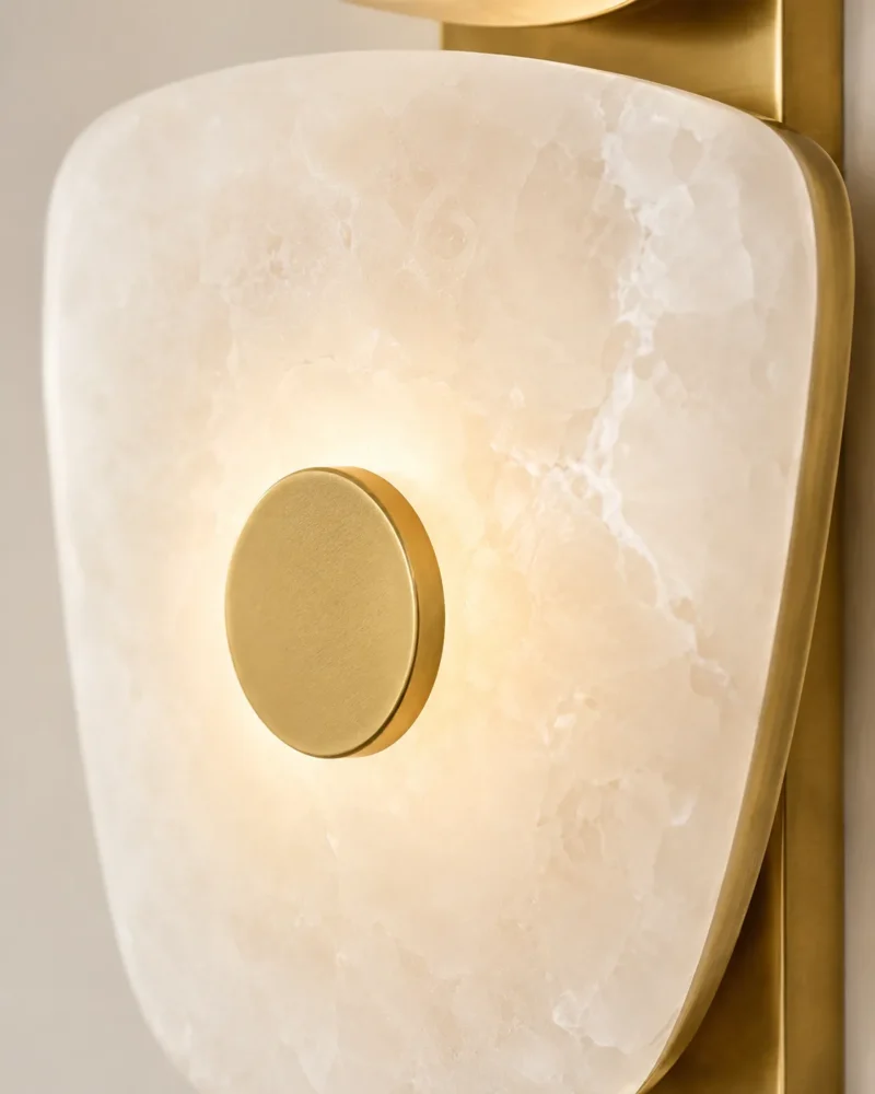 Modern Alabaster Wall Light | Brass & Stone Triple LED Wall Sconce Luxury Lighting - Image 3
