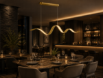 Wave Brass Linear Pendant Light – Modern Minimalist Kitchen Island Lighting - Image 2