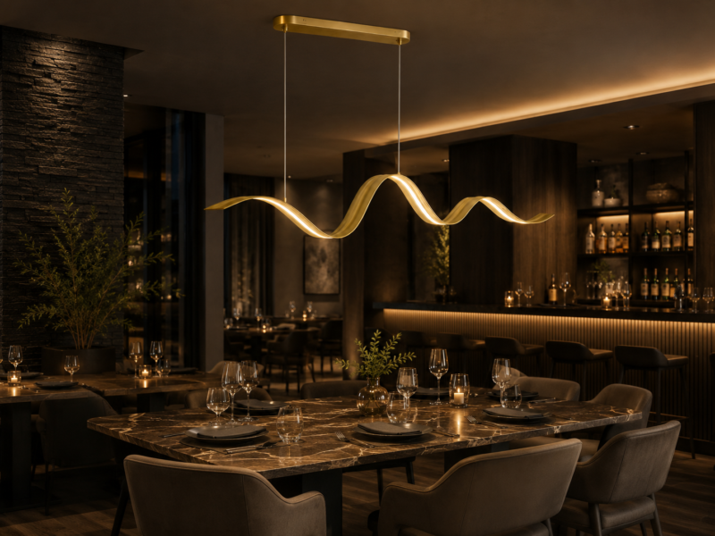 Wave Brass Linear Pendant Light – Modern Minimalist Kitchen Island Lighting - Image 2