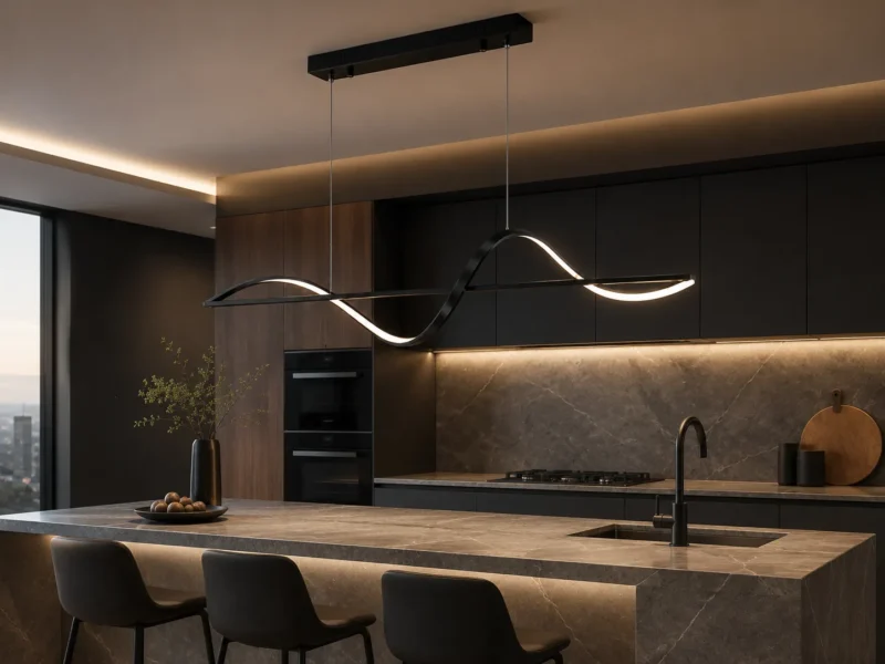 WAVE Linear Art Pendant Light | Sculptural Black LED Linear Chandelier - Image 4