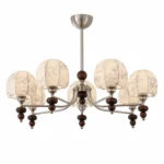 Velvet Petal Vintage Fabric Shade Chandelier with Wood Accents