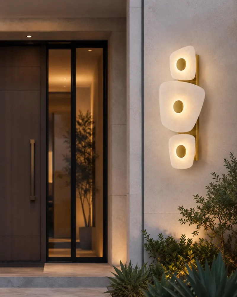 Modern Alabaster Wall Light | Brass & Stone Triple LED Wall Sconce Luxury Lighting - Image 4