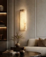 Modern Alabaster Wall Light | Fluted Stone LED Wall Sconce Bedroom & Hotel Lighting - Image 2
