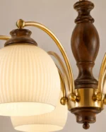 Brass Walnut Wood Ceiling Light | Vintage 6/8 Head Semi Flush Mount Chandelier - Image 3