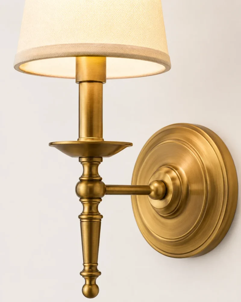 Brass Fabric Wall Light | Vintage Luxury Wall Sconce Antique Brass Decorative Lighting - Image 3