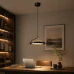 Modern Black Ring LED Pendant Light | Gold Accent Ceiling Chandelier - Image 2