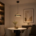 Modern Black Ring LED Pendant Light | Gold Accent Ceiling Chandelier - Image 4