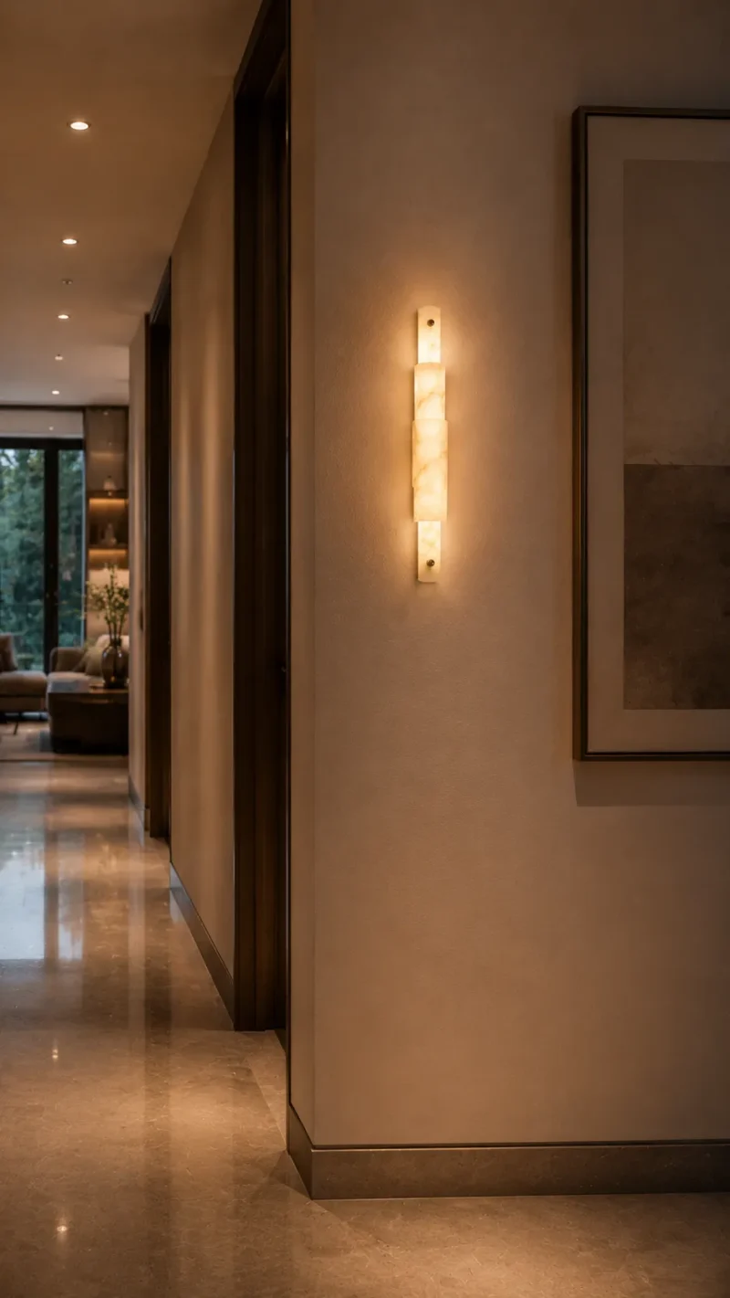 Natural Alabaster LED Wall Light – Modern Brass Ambient Wall Lamp (3 Sizes) - Image 3
