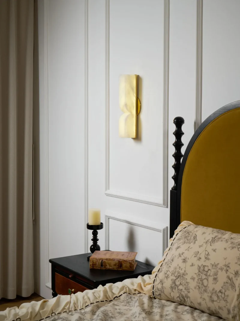 Alabaster Wall Light | Modern Brass LED Wall Lamp Minimal Luxury Lighting Fixture - Image 4