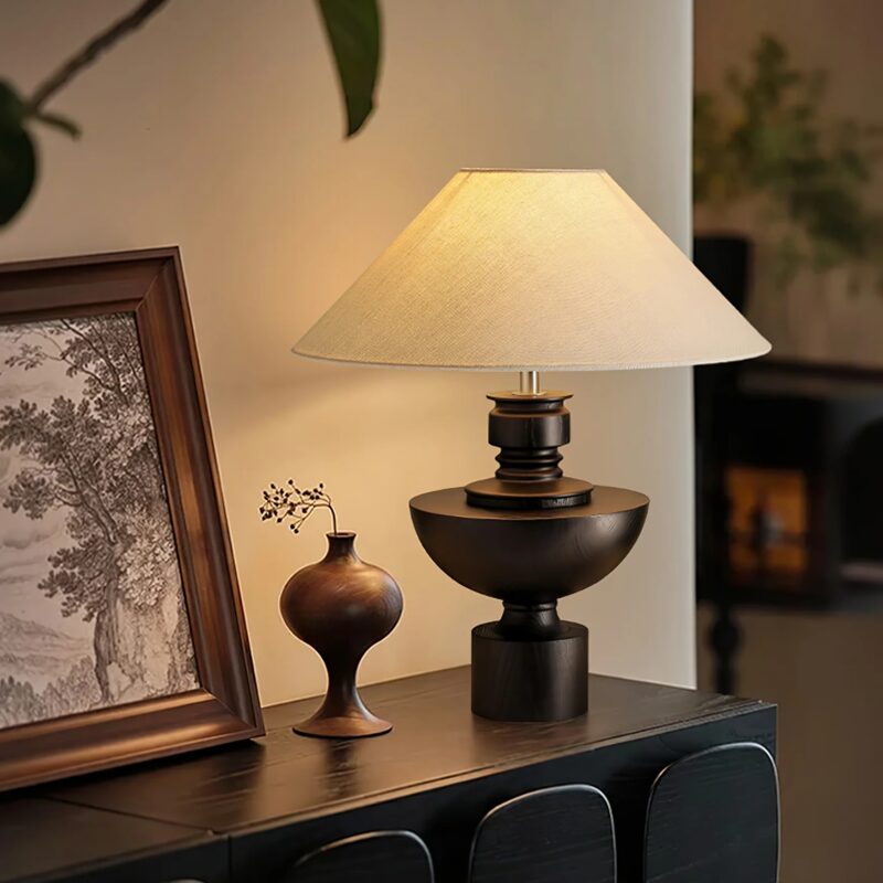 Wabi-Sabi Wood Table Lamp – Japanese Style Bedside Lighting Fixture - Image 3