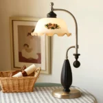 Vintage Floral Brass Table Lamp | Antique European Warm Bedside Lamp - Image 6
