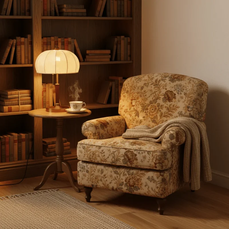 Walnut Fabric Table Lamp | Nordic Warm Minimalist LED Ambient Light - Image 3